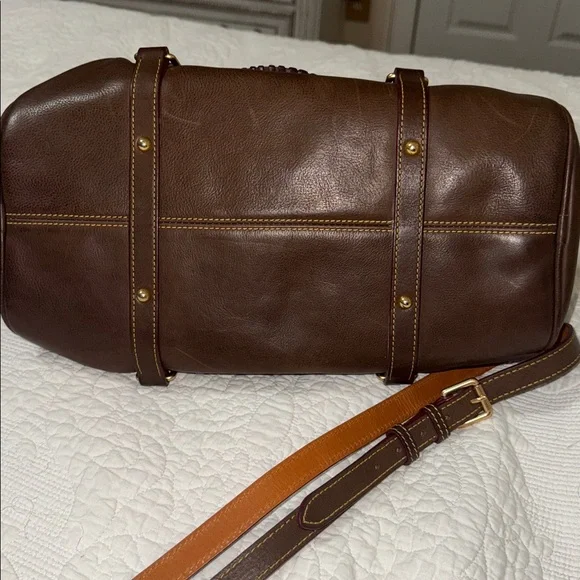 Dooney & Bourke Brown Leather Shoulder Bag with Red Accents